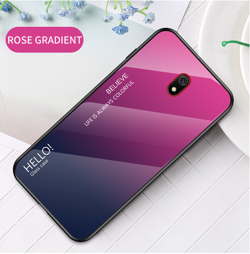 Gradiente de Vidrio Templado de Color + PC + TPU Case Híbrida Para Xiaomi Redmi 8a - Violeta