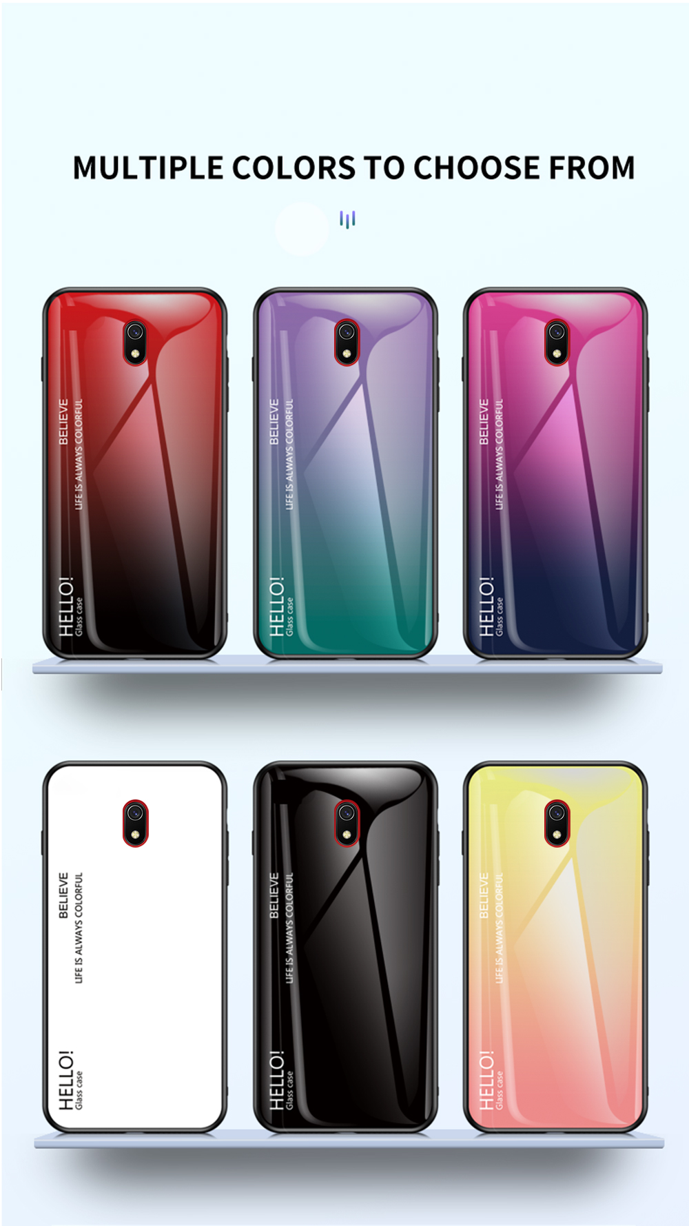 Gradiente de Vidrio Templado de Color + PC + TPU Case Híbrida Para Xiaomi Redmi 8a - Amarillo