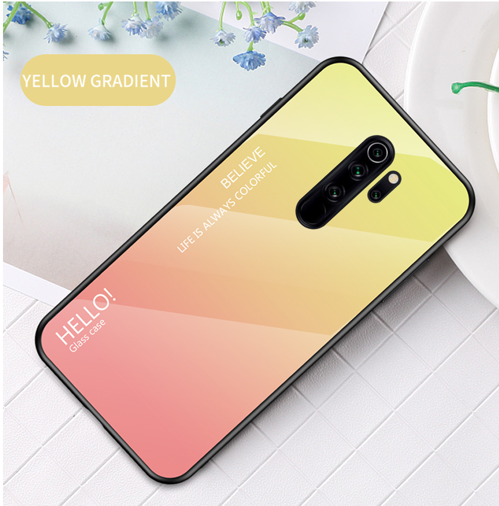 Per Xiaomi Redmi Note 8 Pro Cover Gradient Cover Temped Glass + PC + TPU Hybrid Protective Case - Giallo