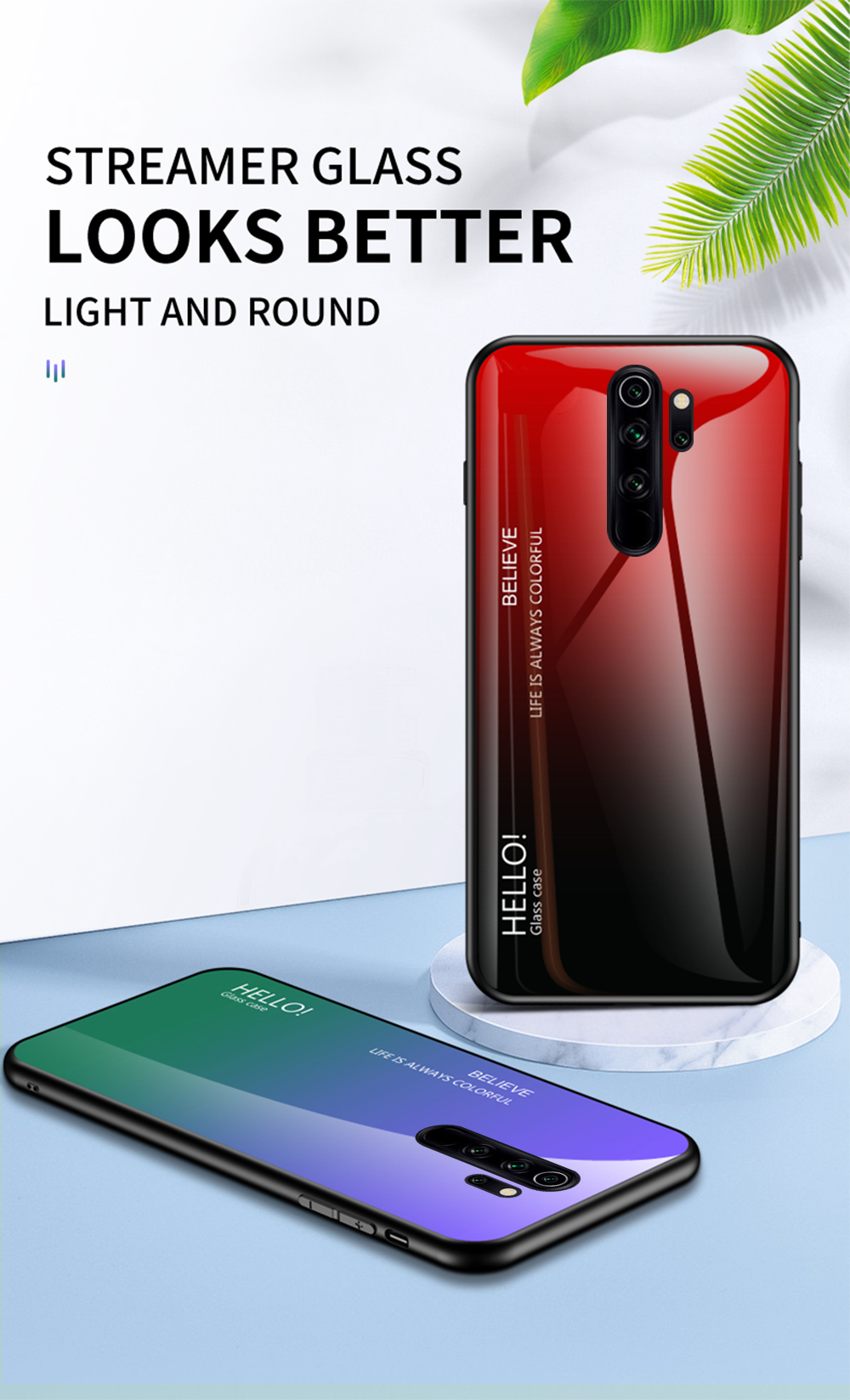 Pour Xiaomi Redmi Note 8 Pro Couleur de Gradient Couvre de Couleur Temperred Glass + PC + TPU Hybrid Protective Case - Jaune