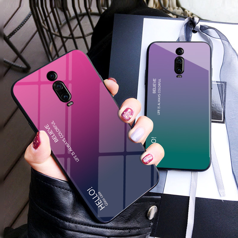 Cradient Color Закаленное Стекло Телефон Чехол Для Xiaomi Redmi K20 Pro / K20 / MI 9T Pro / Mi 9T - Фиолетовый