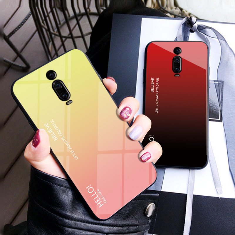 Étui De Téléphone En Verre Trempé De Couleur Gradient Pour Xiaomi Redmi K20 PRO / K20 / MI 9T PRO / MI 9T - Rouge