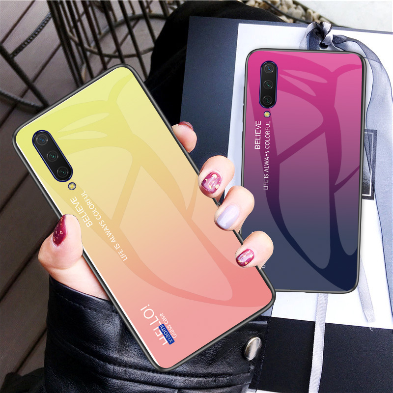 Vetro Temperato Color Sfumato + Custodia Ibrida TPU + TPU Per Xiaomi MI CC9E / MI A3 - Giallo / Rosa.