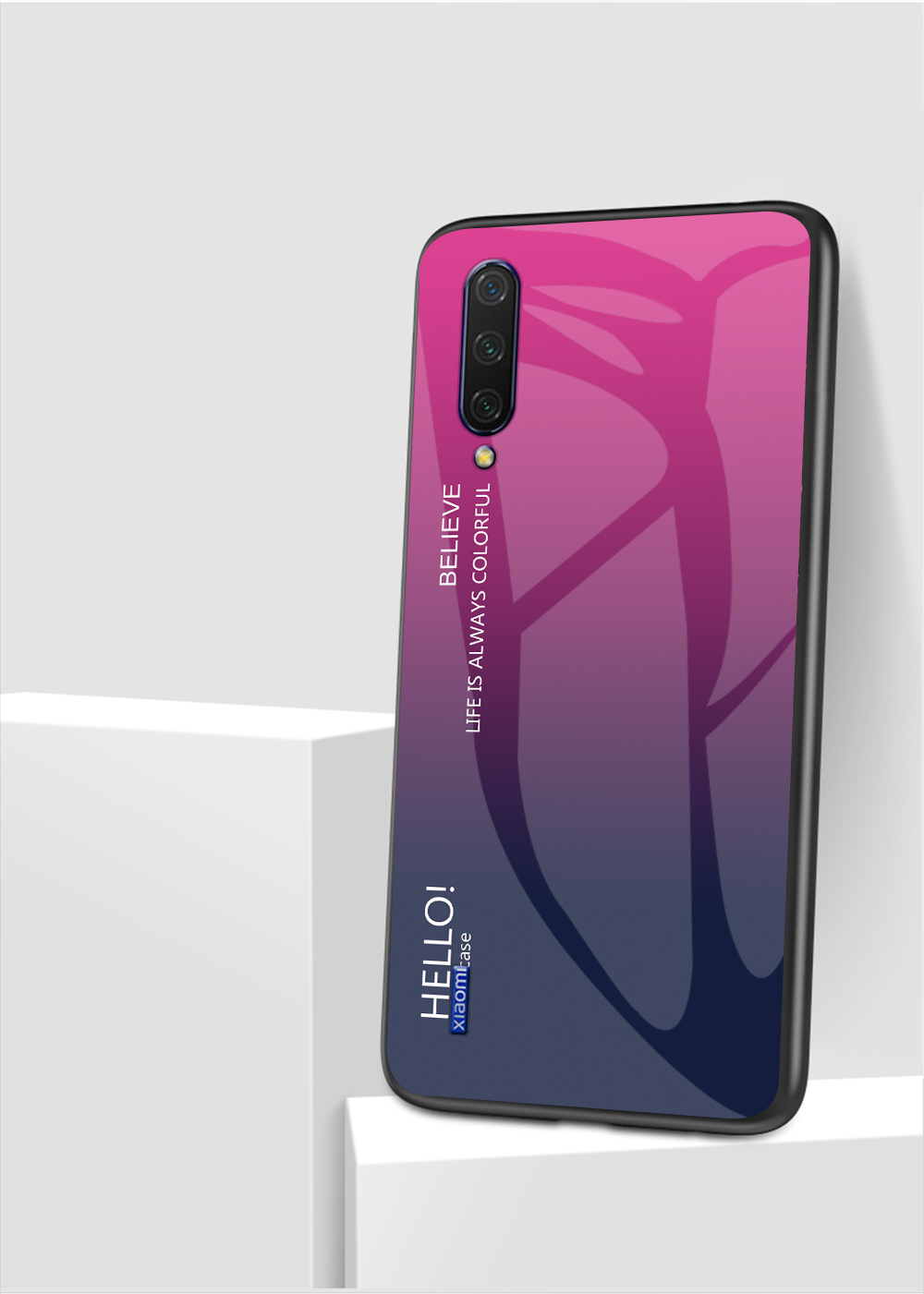 Verre Trempé De Couleur Gradient + Étui Hybride PC + TPU Pour Xiaomi MI CC9E / MI A3 - Jaune / Rose