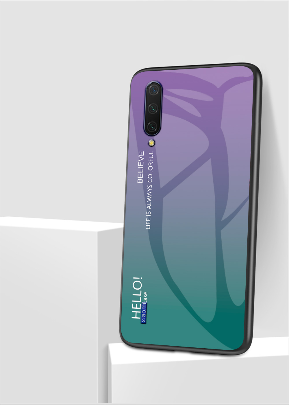 Verre Trempé De Couleur Gradient + Étui Hybride PC + TPU Pour Xiaomi MI CC9E / MI A3 - Rouge Noir