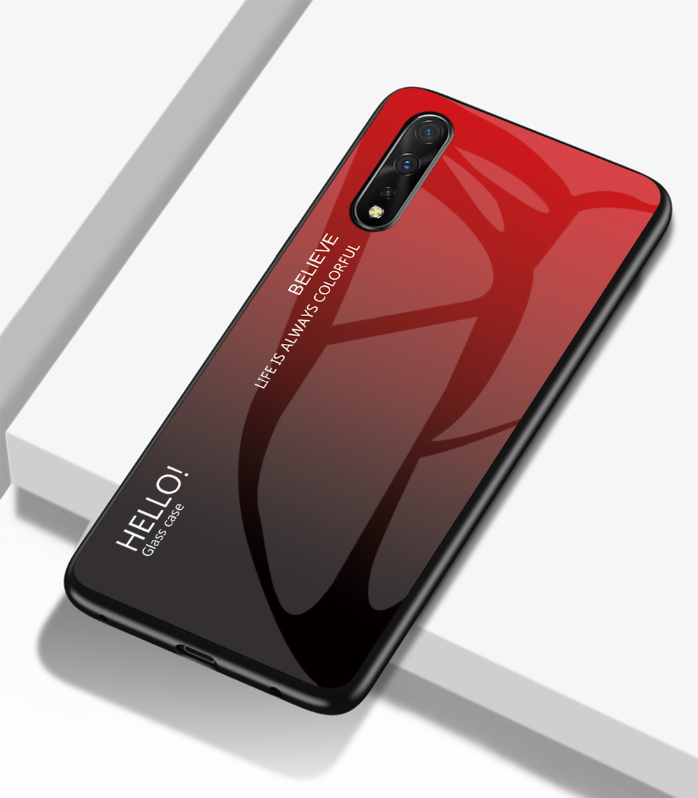 Vetro Temperato Color Sfumato + Custodia Ibrida TPU + TPU Per Xiaomi MI CC9E / MI A3 - Rosso Nero