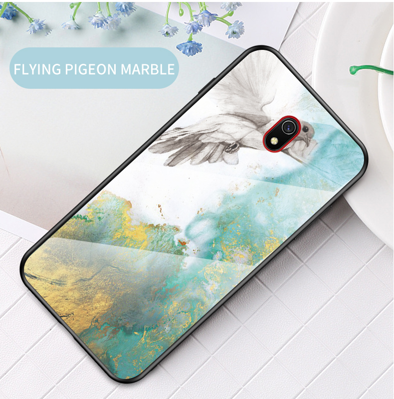 Texture in Marmo Glass Temperato + PC + TPU Telefono Custodia Per Xiaomi Redmi 8A - Smeraldo