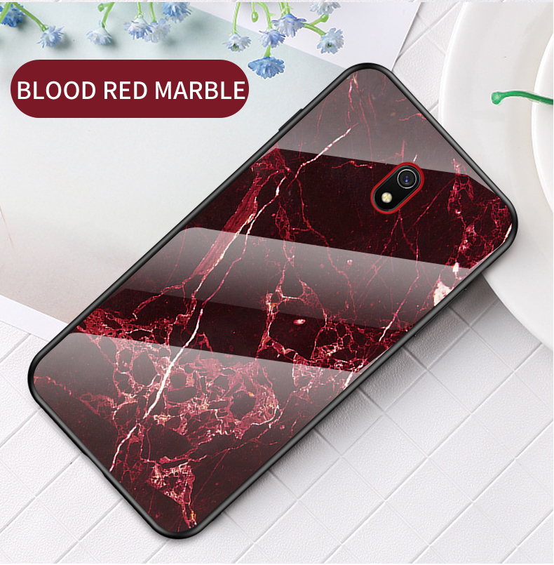 Texture en Marbre Verre Tempérée + PC + TPU Téléphone Pour Xiaomi Redmi 8a - Blanche