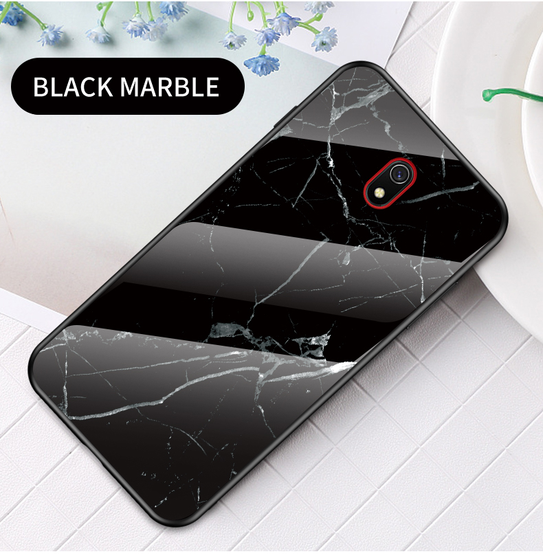 Textura de Mármol Vidrio Templado + PC + TPU Case de Teléfono Para Xiaomi Redmi 8a - Esmeralda