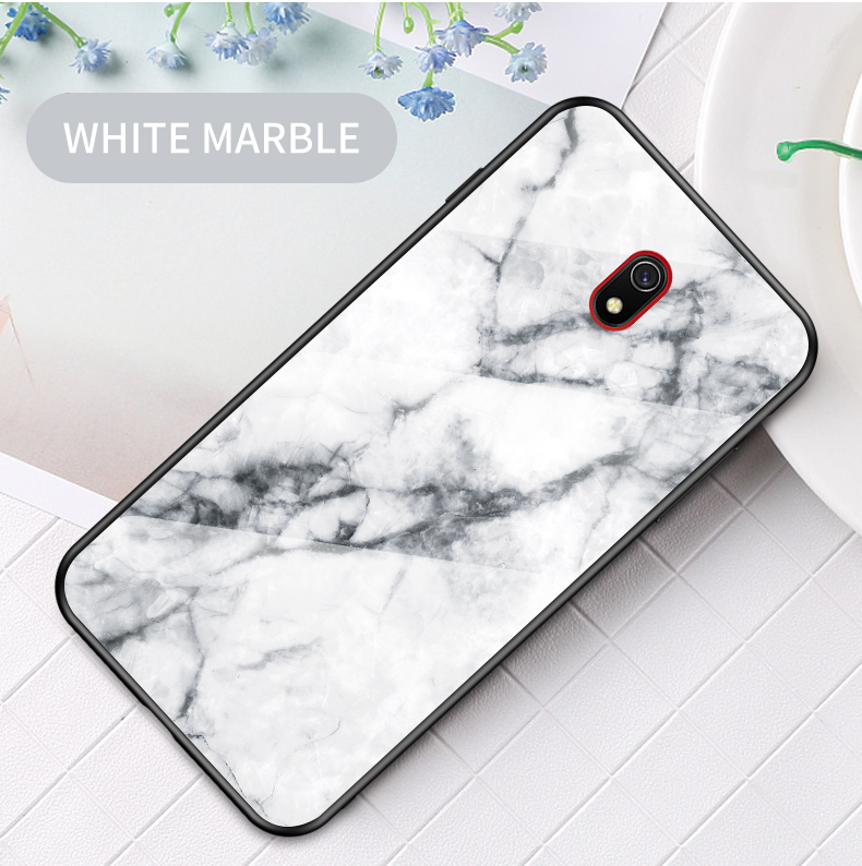 Textura de Mármol Vidrio Templado + PC + TPU Case de Teléfono Para Xiaomi Redmi 8a - Esmeralda