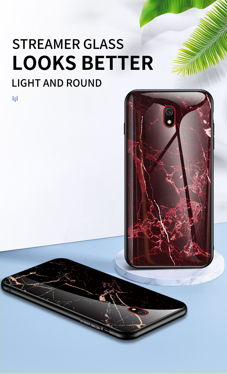 Texture en Marbre Verre Tempérée + PC + TPU Téléphone Pour Xiaomi Redmi 8a - Blanche