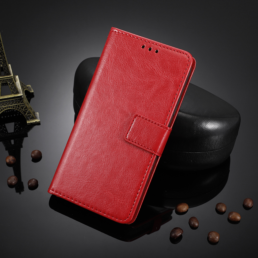 Crazy Horse Leder Brieftaschenhülle Für Xiaomi Redmi 8a - Rot