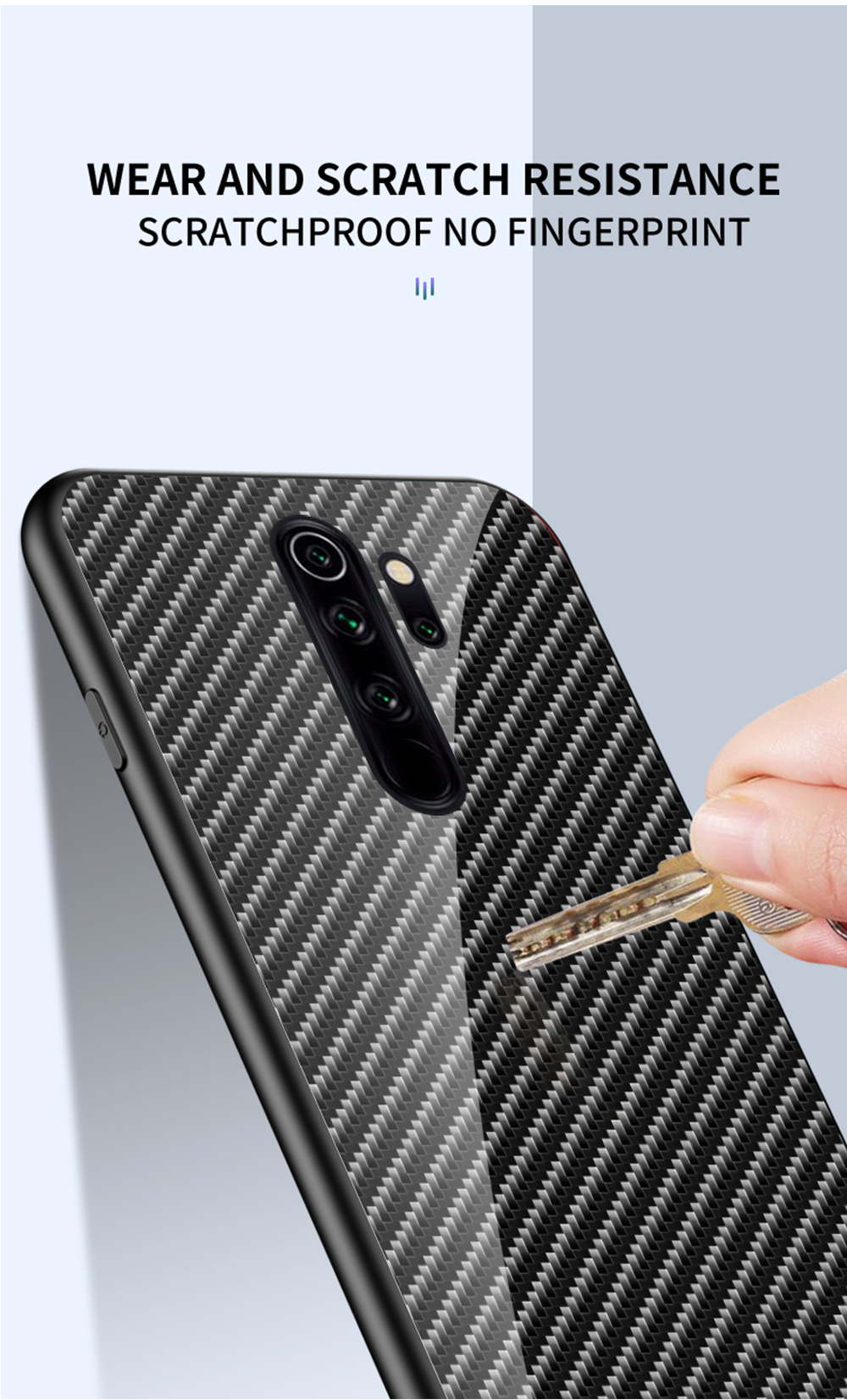 Vidro de Vidro Temperado Com Fibra de Carbono + PC + TPU Caixa de Telefone Para Xiaomi Redmi Note 8 Pro - Fibra Azul