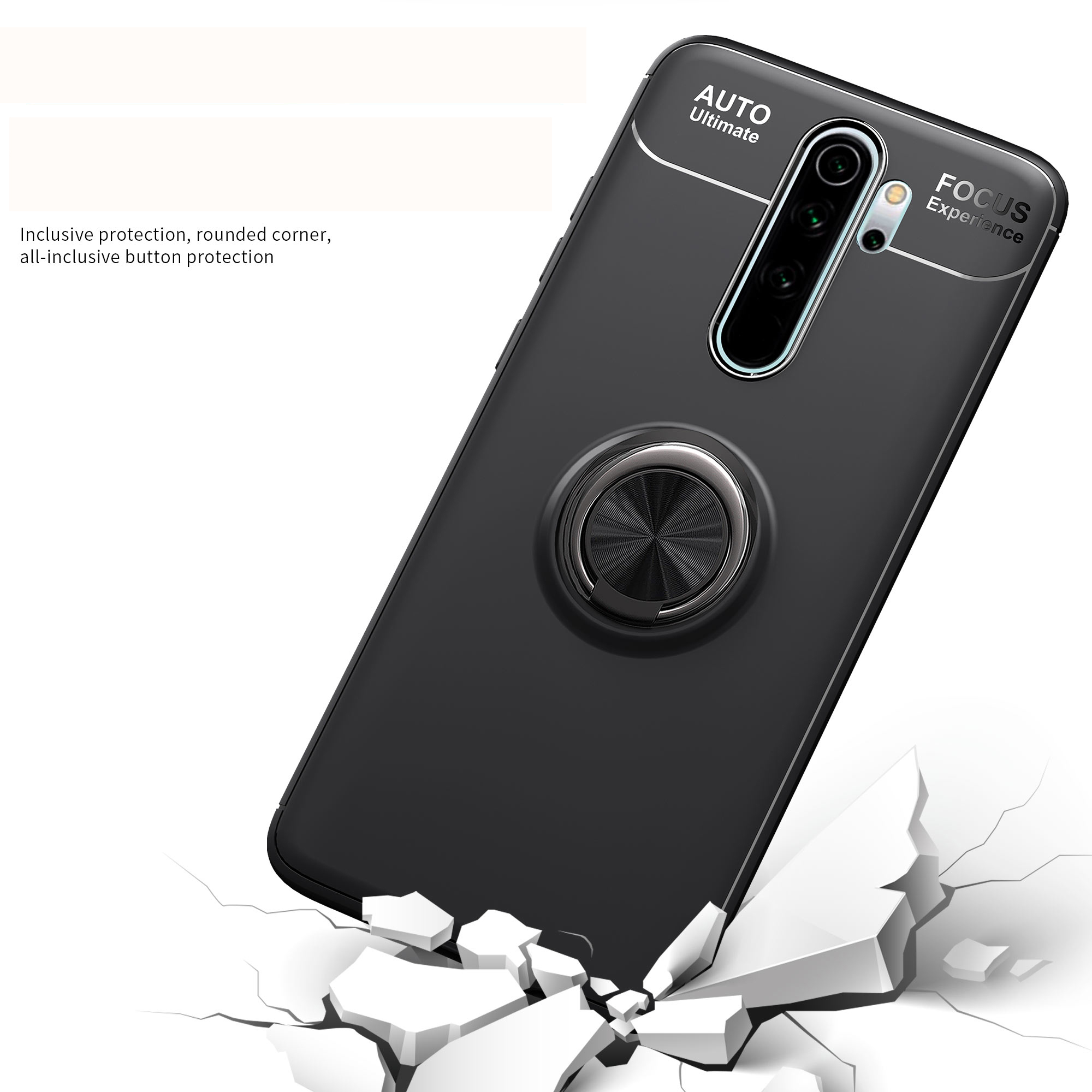 Lenuo Kickstand TPU Back Case [folha de Metal Magnético Embutido] Shell Para Xiaomi Redmi Note 8 Pro - Preto / Vermelho