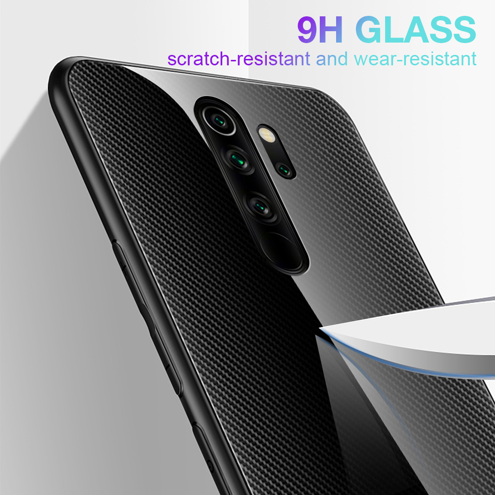 Gradient de Texture PC PC Temped Verre Arrière + TPU Soft TPU Edge Téléphone Pour Xiaomi Redmi Note 8 Pro - Bébé Bleu