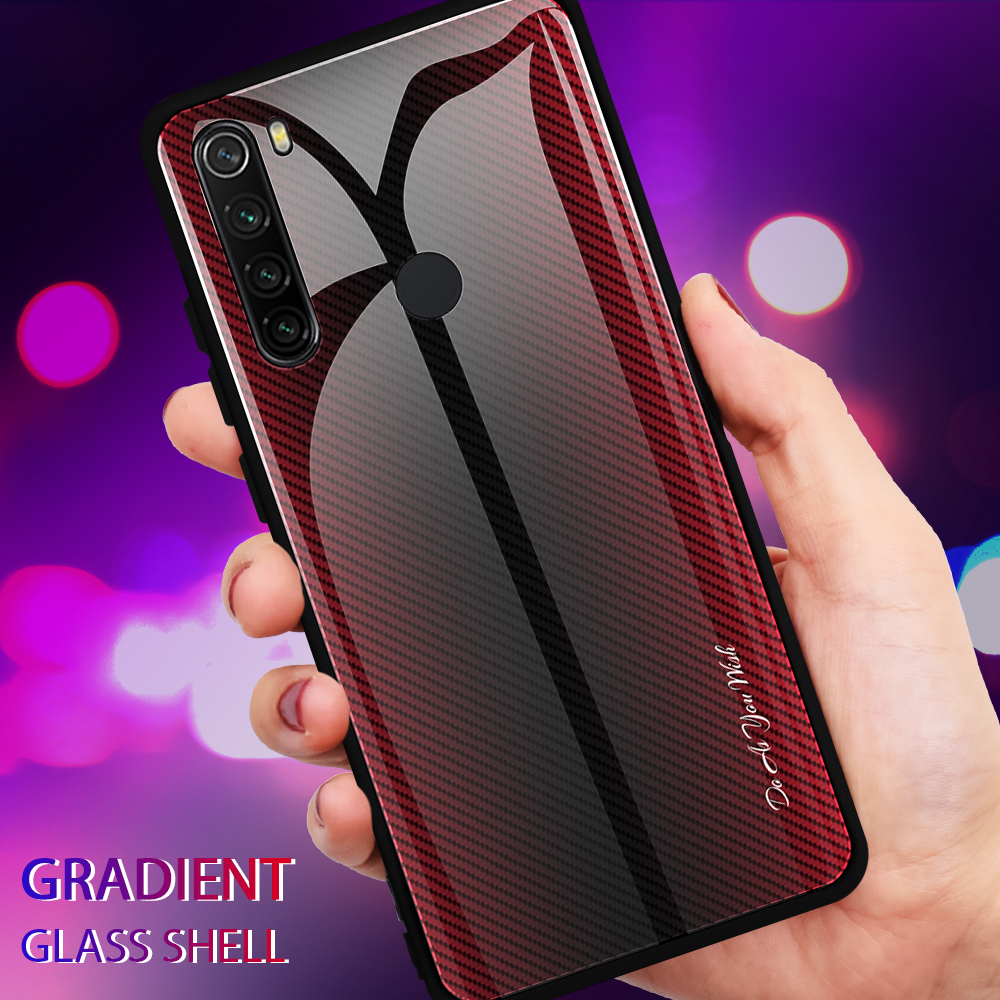 Texture Gradient PC Temped Glass Back + Custodia Per Telefono Bordo Tpu Morbido Per Xiaomi Redmi Note 8 Pro - Bambina Blu