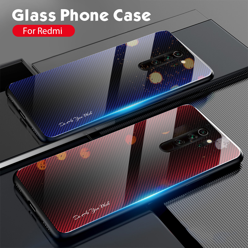 Gradient de Texture PC PC Temped Verre Arrière + TPU Soft TPU Edge Téléphone Pour Xiaomi Redmi Note 8 Pro - Bébé Bleu