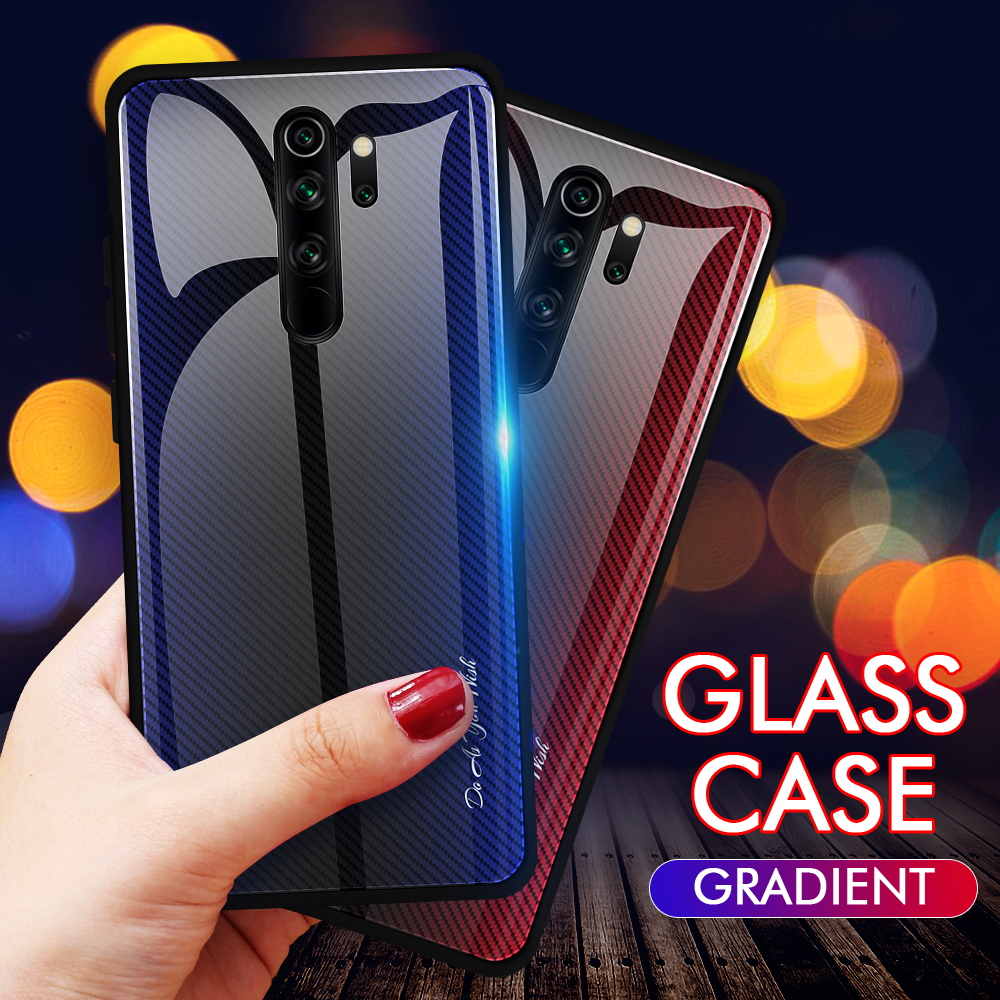 Texture Gradient PC Temped Glass Back + Custodia Per Telefono Bordo Tpu Morbido Per Xiaomi Redmi Note 8 Pro - Bambina Blu