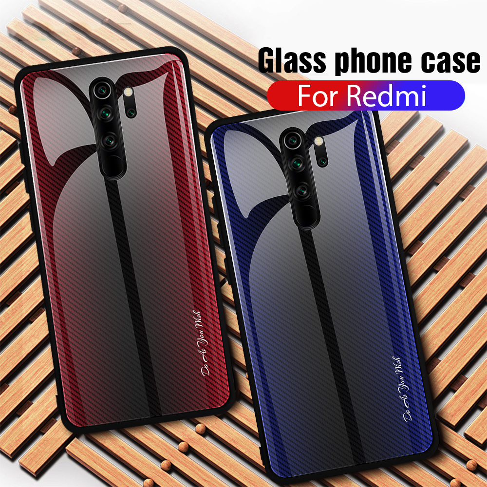 Gradient de Texture PC PC Temped Verre Arrière + TPU Soft TPU Edge Téléphone Pour Xiaomi Redmi Note 8 Pro - Bébé Bleu