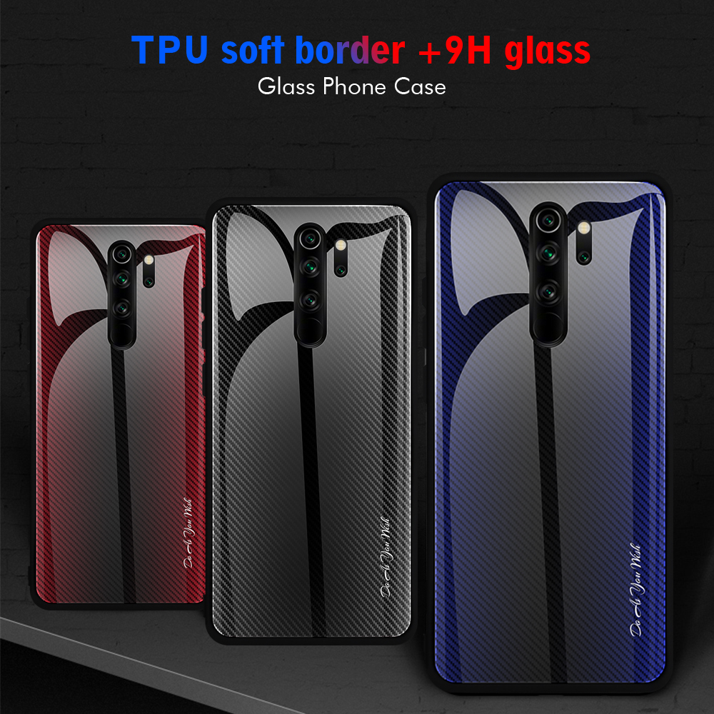 Gradient de Texture PC PC Temped Verre Arrière + TPU Soft TPU Edge Téléphone Pour Xiaomi Redmi Note 8 Pro - Bébé Bleu