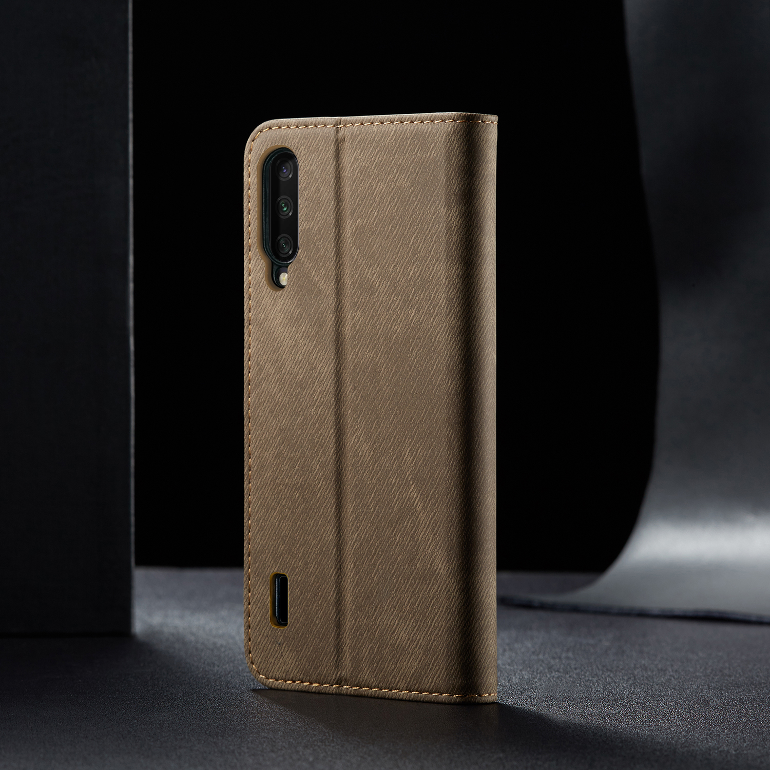 Jeans Texture en Tissu Retro Style Flip Leather Téléphone Pour Xiaomi Mi Cc9e / mi A3 - le Noir