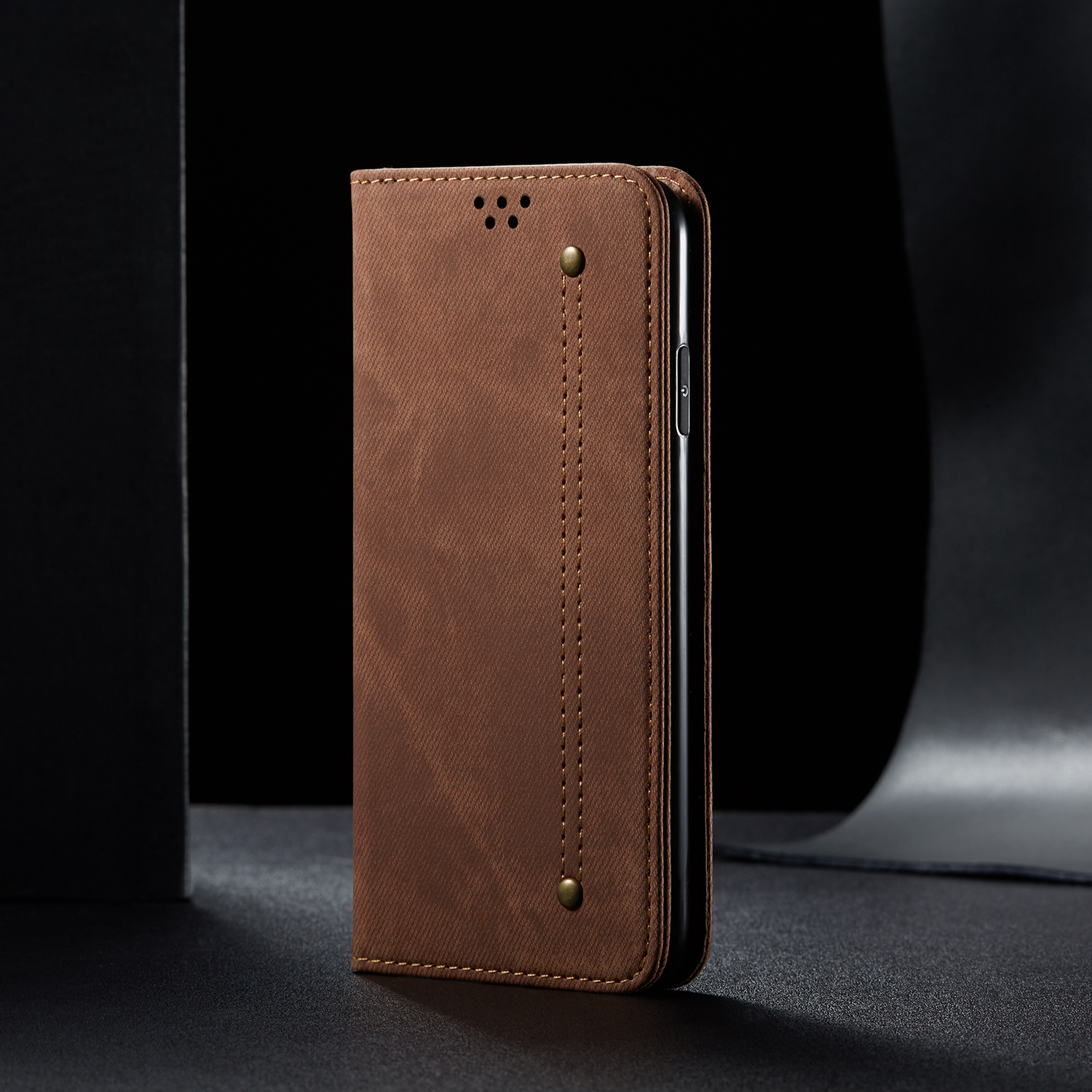 Jeans Texture en Tissu Retro Style Flip Leather Téléphone Pour Xiaomi Mi Cc9e / mi A3 - le Noir