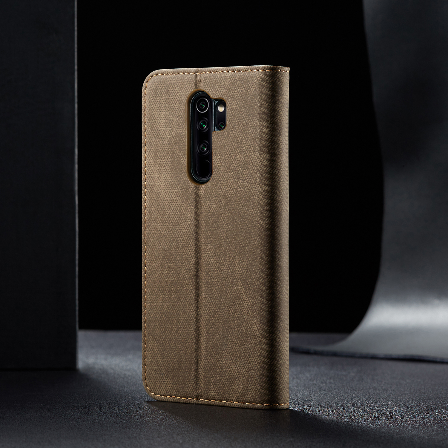 Caixa de Carteira de Couro de Jeans de Estilo Retro Para Xiaomi Redmi Note 8 Pro - Cáqui