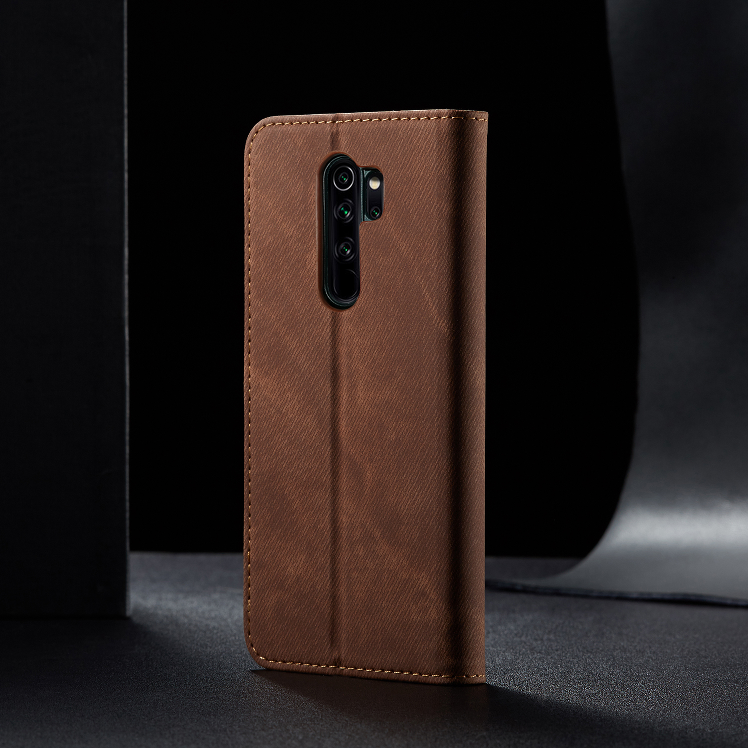 Caixa de Carteira de Couro de Jeans de Estilo Retro Para Xiaomi Redmi Note 8 Pro - Cáqui