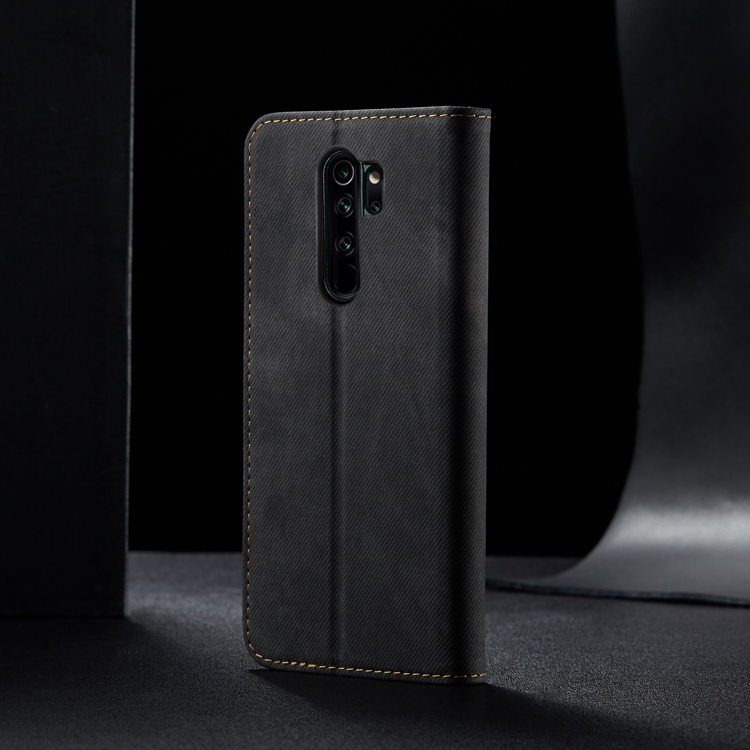 Caixa de Carteira de Couro de Jeans de Estilo Retro Para Xiaomi Redmi Note 8 Pro - Cáqui