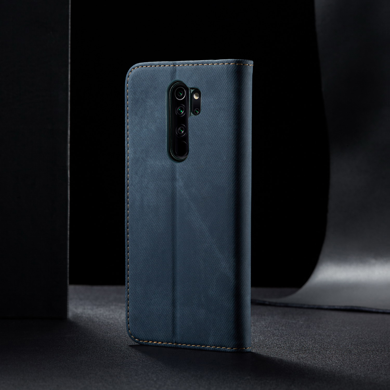 Caixa de Carteira de Couro de Jeans de Estilo Retro Para Xiaomi Redmi Note 8 Pro - Cáqui