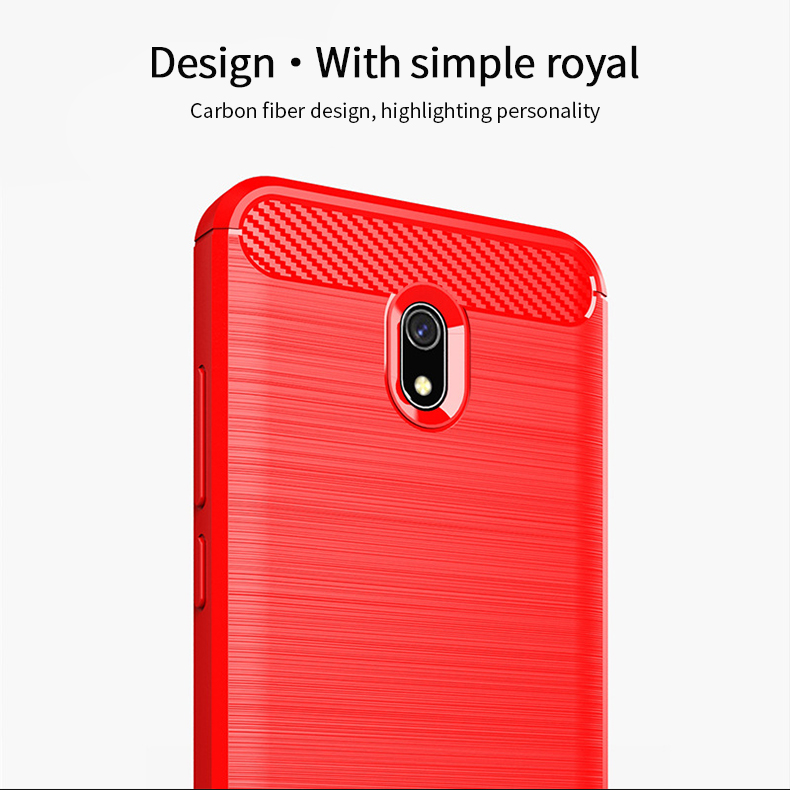 Mofi Fiber de Carbono Textura Cepillada TPU Back Case Para Xiaomi Redmi 8a - Rojo