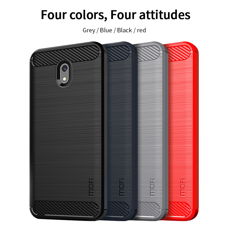 MOFI Texture en Fibre de Carbone Brossé Case de Dos TPU Pour Xiaomi Redmi 8a - Rouge