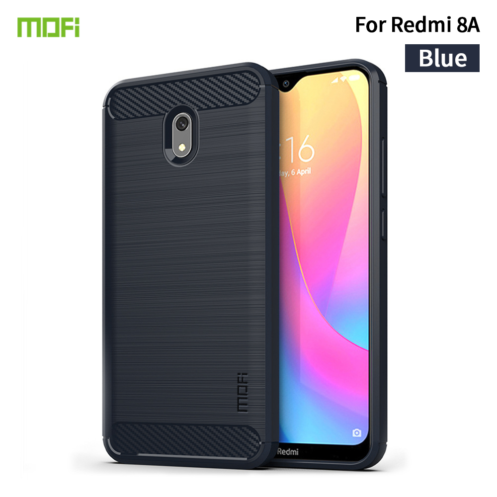 Textura de Fibra de Carbono Mofi Capa Traseira de TPU Para Xiaomi Redmi 8a - Vermelho