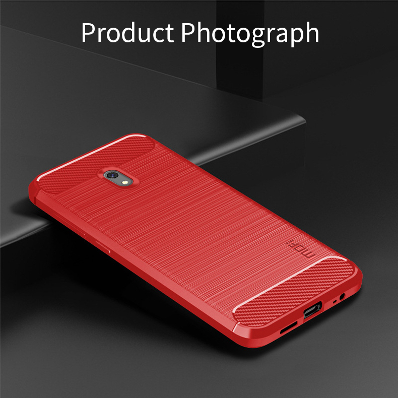 MOFI Texture en Fibre de Carbone Brossé Case de Dos TPU Pour Xiaomi Redmi 8a - Rouge