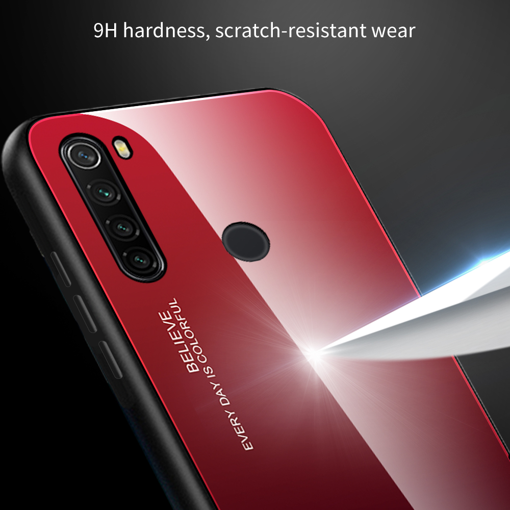 Gradiente de Vidrio Templado de Color + PC + TPU Combo Combo Para Xiaomi Redmi Nota 8T - Negro Rojo