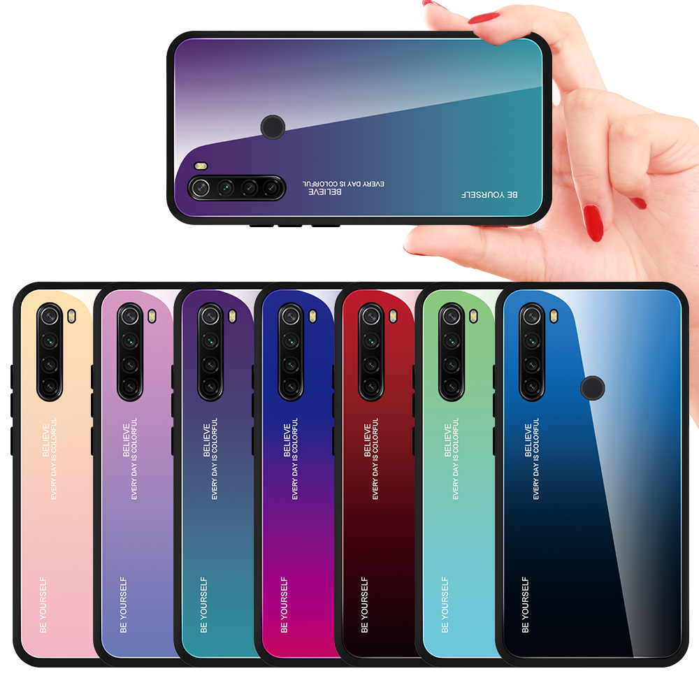 Gefällt Mir Gradientenfarbenem Glas + PC + TPU Combo -hülle Für Xiaomi Redmi Note 8t - Gelb/rosa