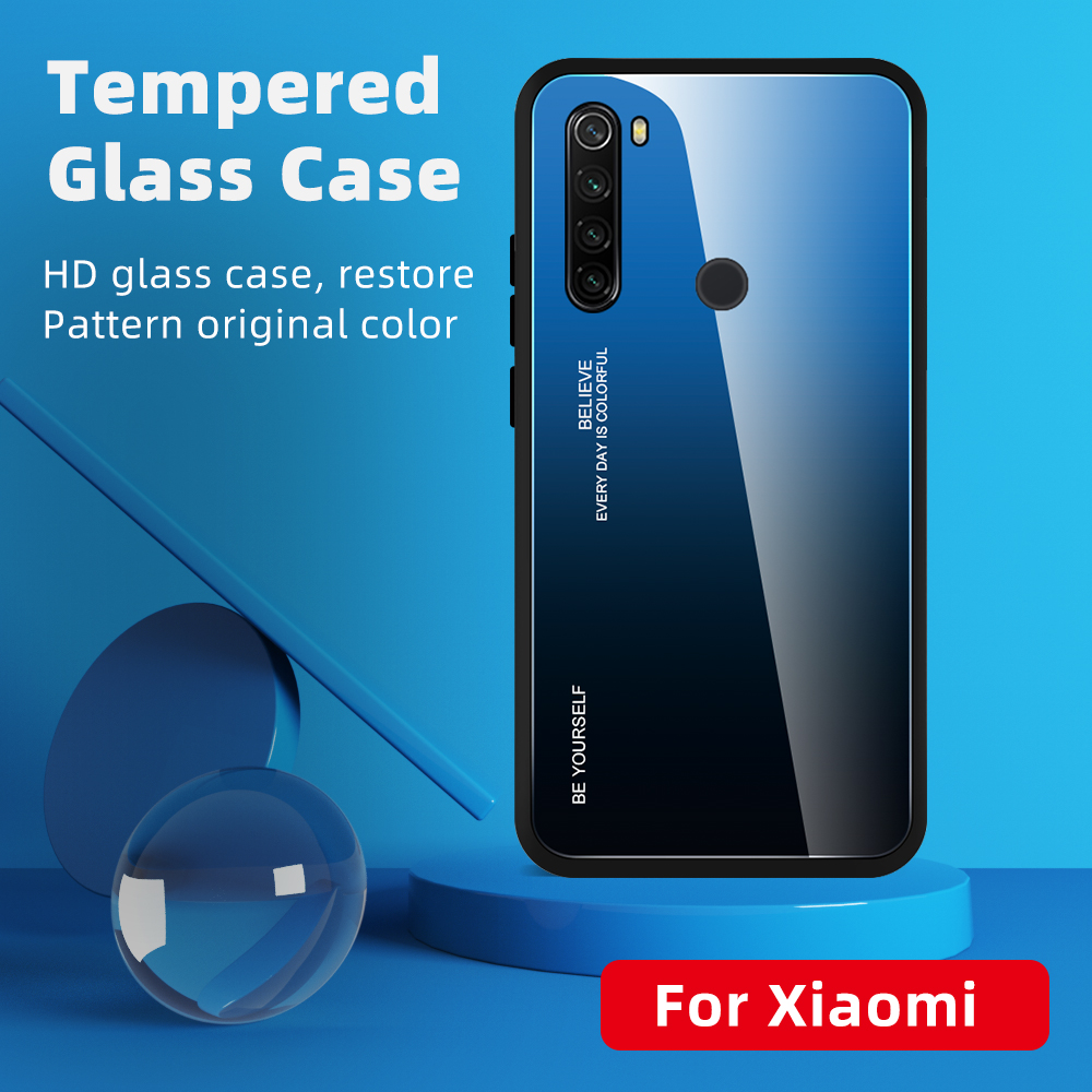 Gefällt Mir Gradientenfarbenem Glas + PC + TPU Combo -hülle Für Xiaomi Redmi Note 8t - Gelb/rosa