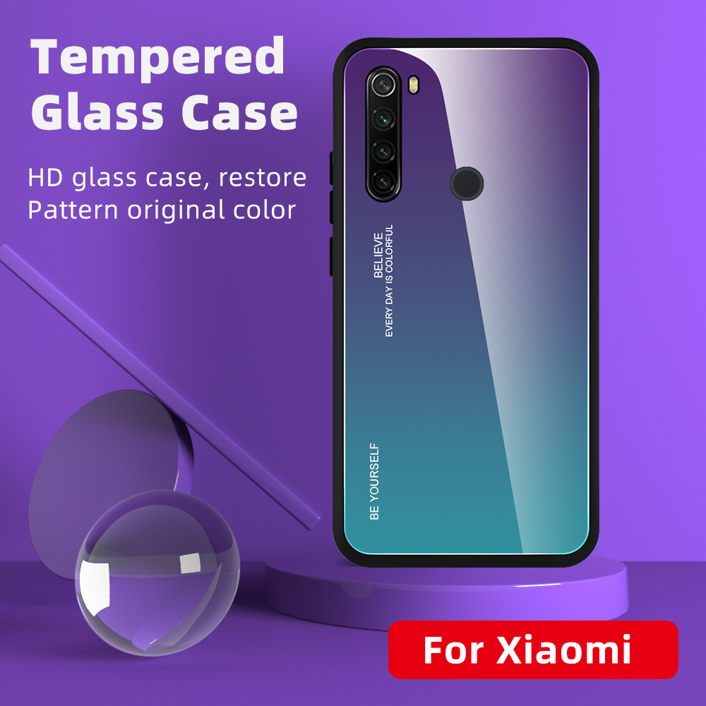 Gradiente de Vidrio Templado de Color + PC + TPU Combo Combo Para Xiaomi Redmi Nota 8T - Cian/azul