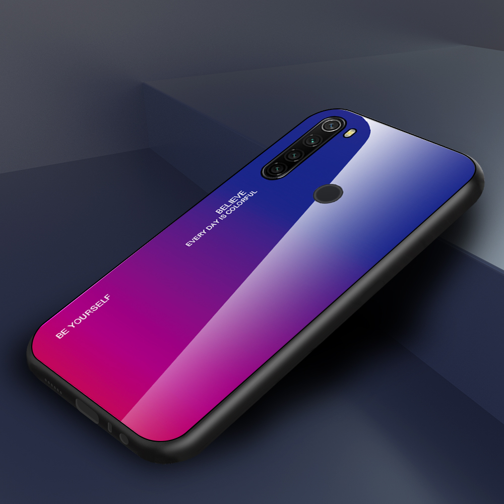 Vetro Temperato a Colore Gradiente + PC + Custodia Combinata Per Xiaomi Redmi Note 8T - Ciano/blu