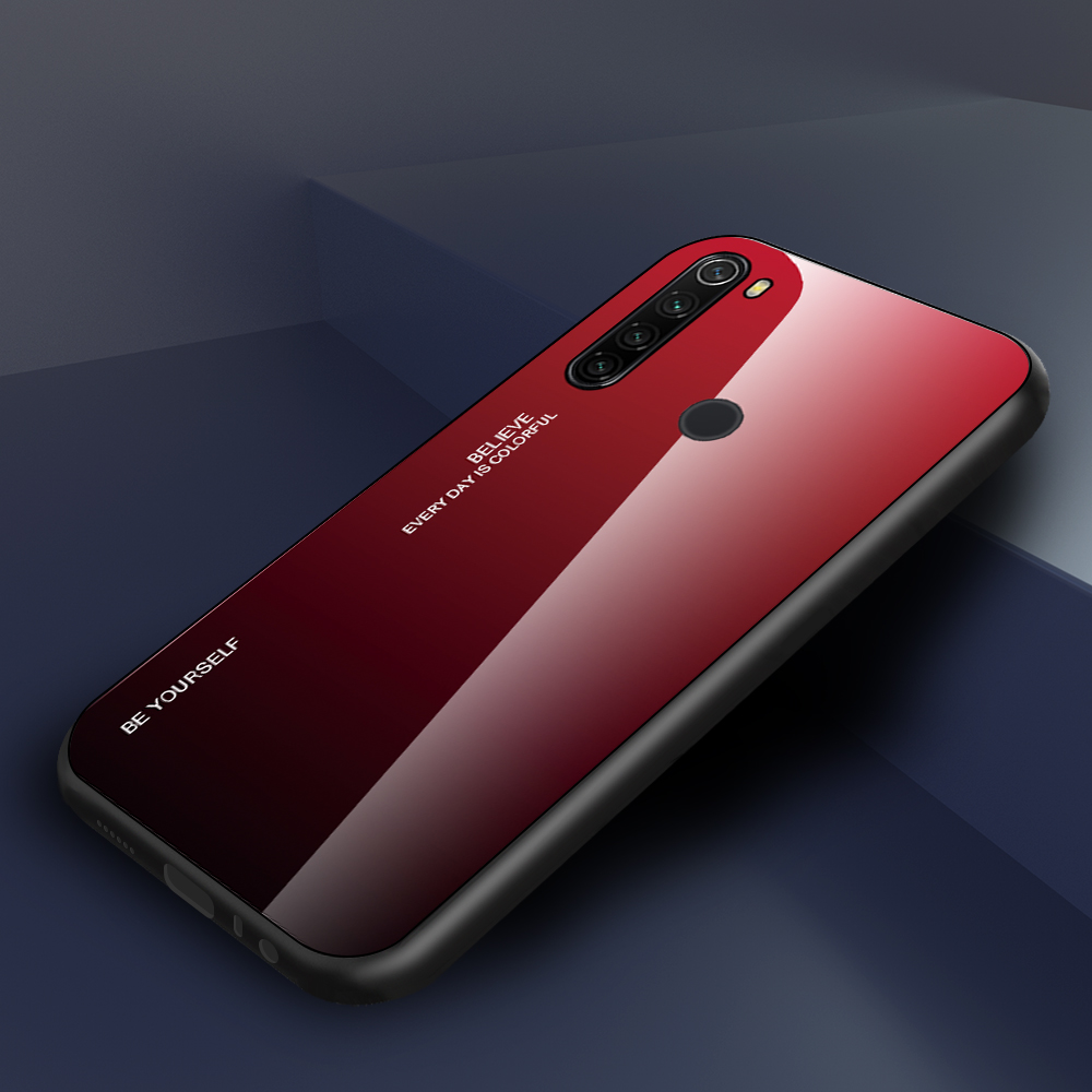 Caso de Vidro Temperado Com Cor Gradiente + PC + TPU Para Xiaomi Redmi Note 8T - Vermelho Preto