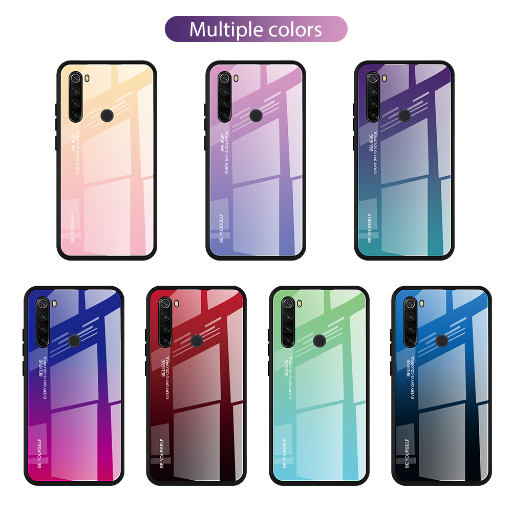 Vetro Temperato a Colore Gradiente + PC + Custodia Combinata Per Xiaomi Redmi Note 8T - Ciano/blu