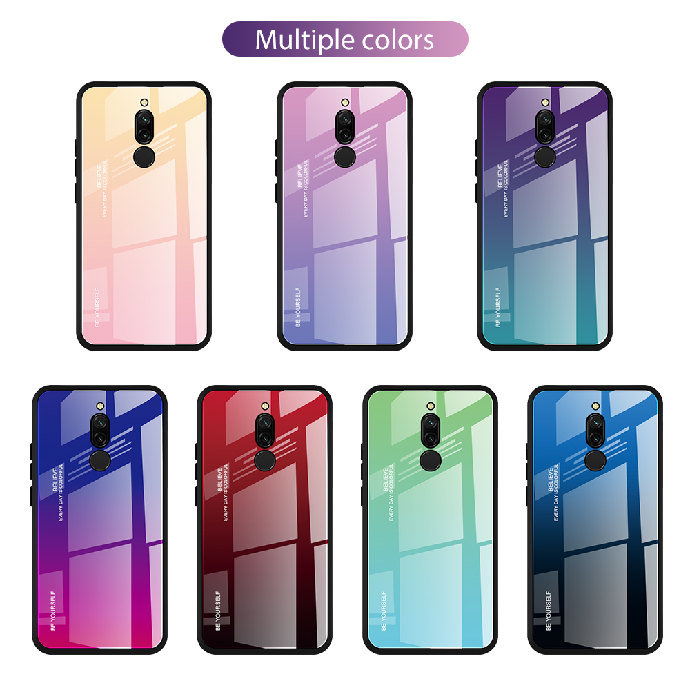 Vetro Temperato a Colore Gradiente + pc + Guscio Combinato TPU Per Xiaomi Redmi 8 - Giallo/rosa