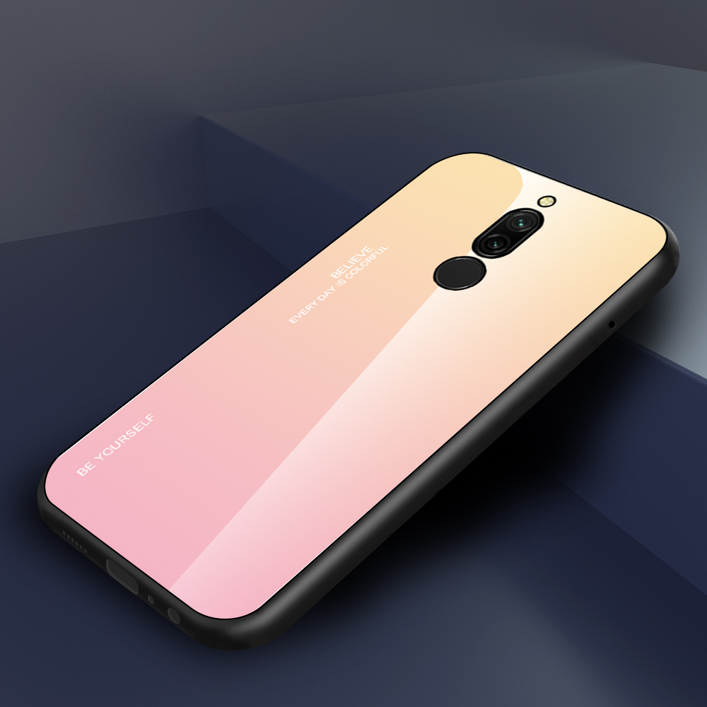 Gräuliche Farbfarbglas + PC + TPU Combo Shell Für Xiaomi Redmi 8 - Gelb/rosa