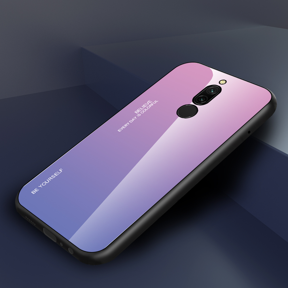 Gräuliche Farbfarbglas + PC + TPU Combo Shell Für Xiaomi Redmi 8 - Gelb/rosa