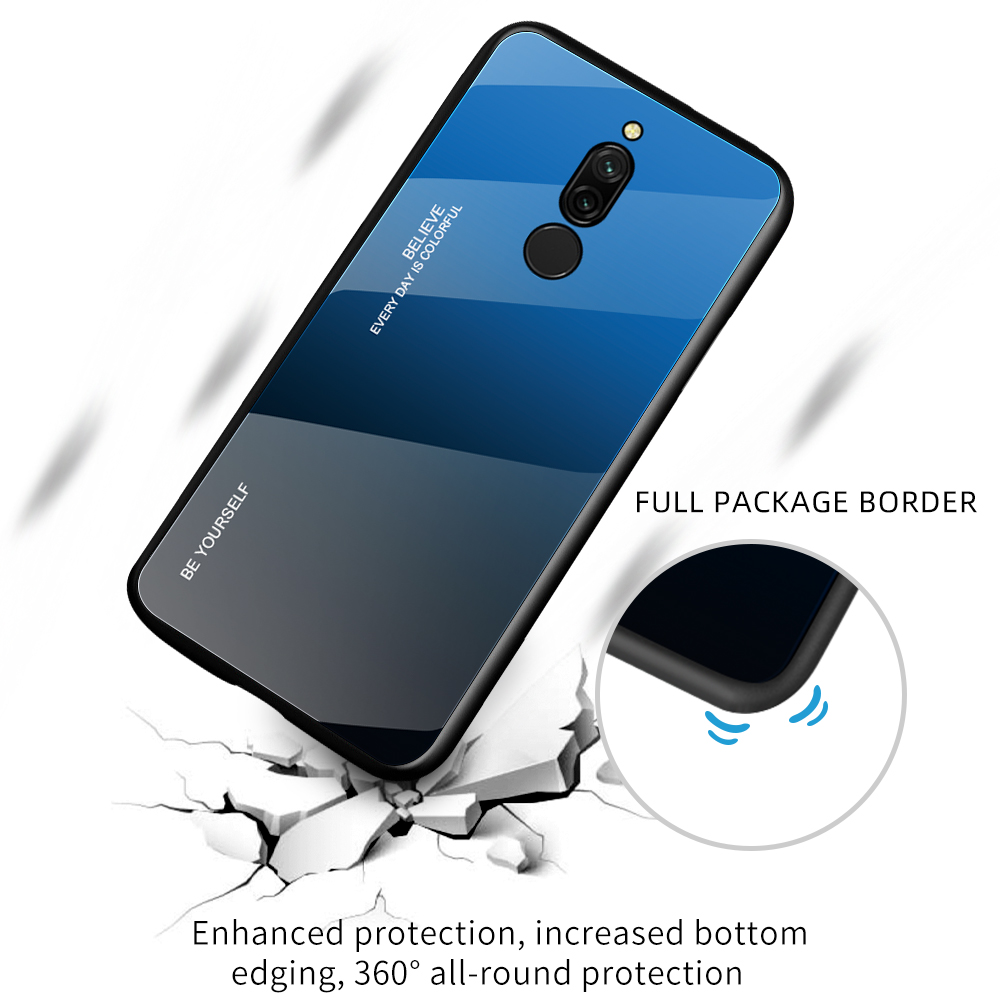 Gräuliche Farbfarbglas + PC + TPU Combo Shell Für Xiaomi Redmi 8 - Cyan-blau