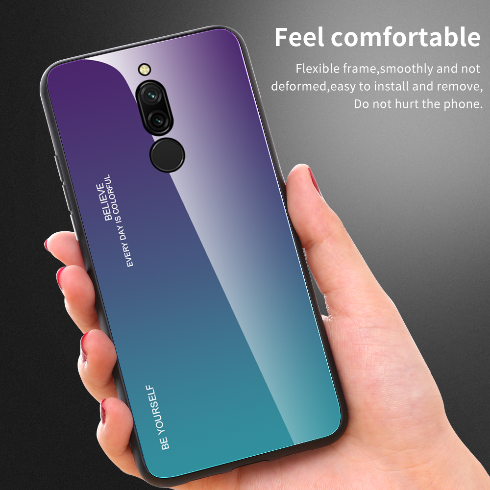 Vetro Temperato a Colore Gradiente + pc + Guscio Combinato TPU Per Xiaomi Redmi 8 - Ciano/blu