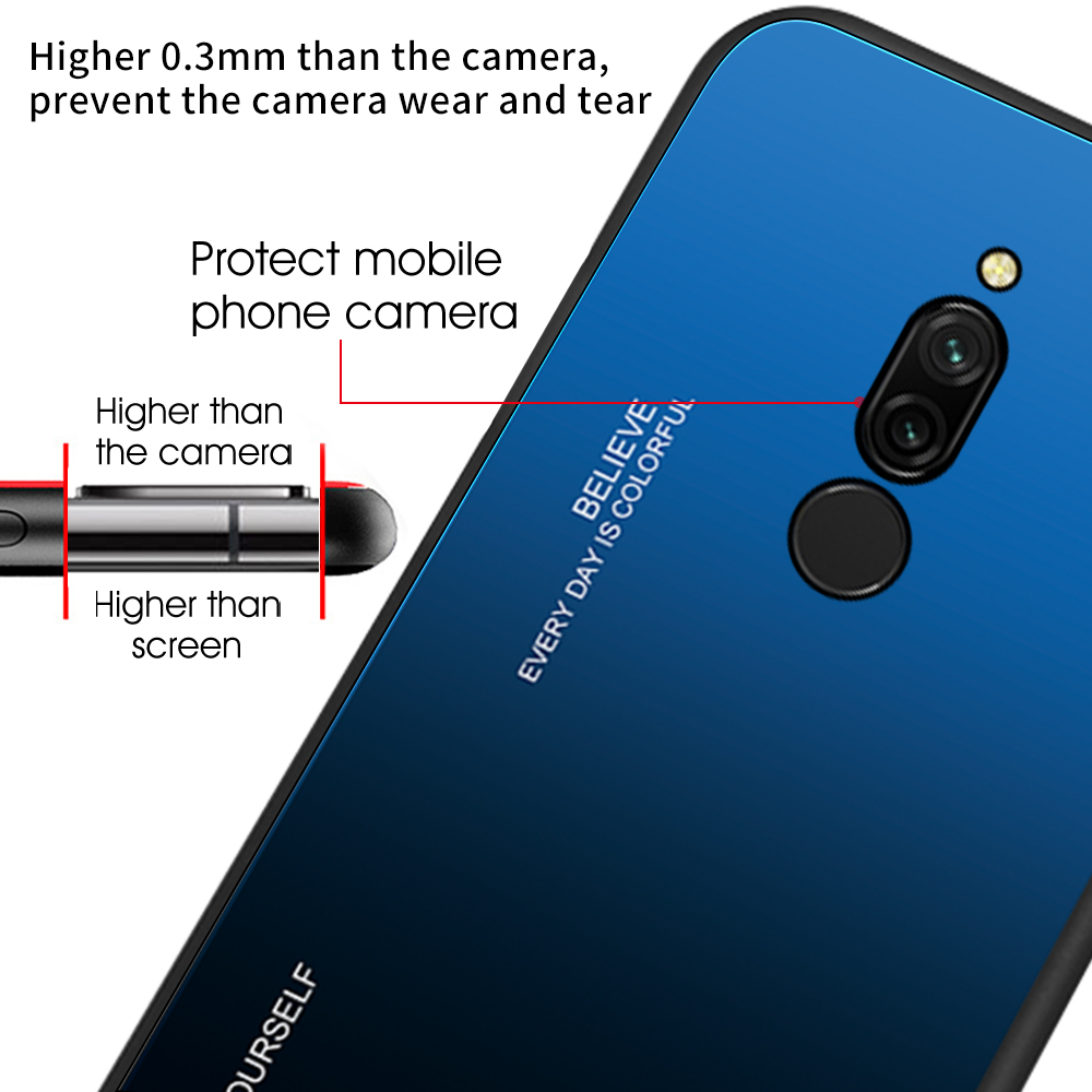 Vetro Temperato a Colore Gradiente + pc + Guscio Combinato TPU Per Xiaomi Redmi 8 - Ciano/blu