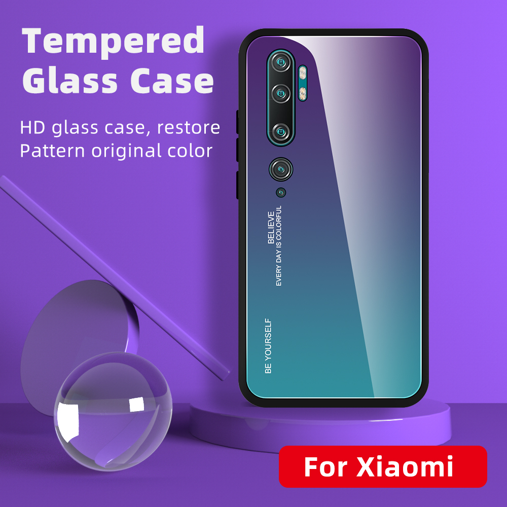 Verre Trempé De Couleur Gradient + Étui Hybride PC + TPU Pour Xiaomi MI CC9 Pro - Rose Bleue