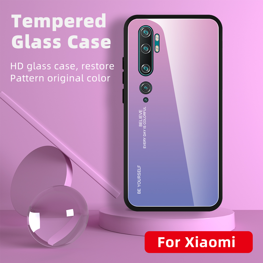 Verre Trempé De Couleur Gradient + Étui Hybride PC + TPU Pour Xiaomi MI CC9 Pro - Rose Bleue