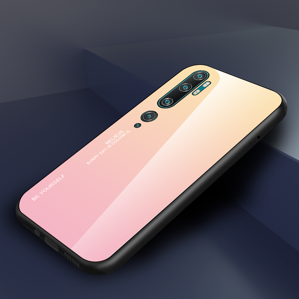 Gradient Color Закаленное Стекло + ПК + ТПУ Гибридный Чехол Для Xiaomi Mi CC9 Pro - Голубая Роза